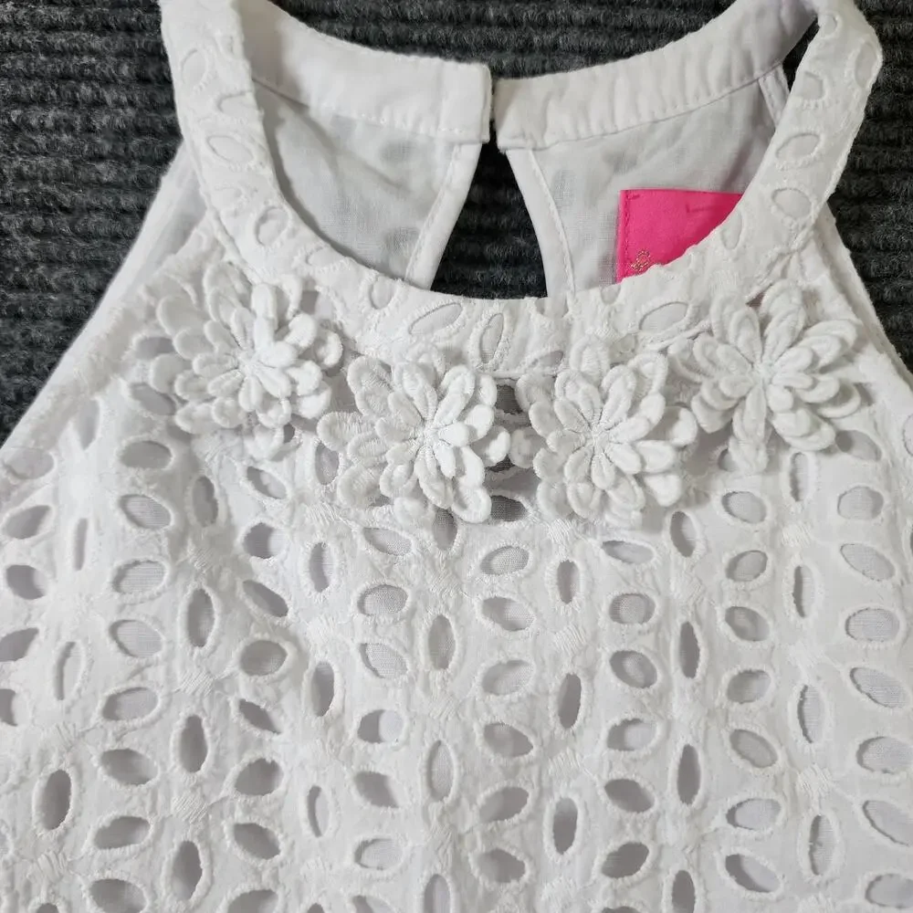 Lilly Pulitzer Girl's Size 7 Mini Pearl Shift White Flower Eyelet Pattern Dress